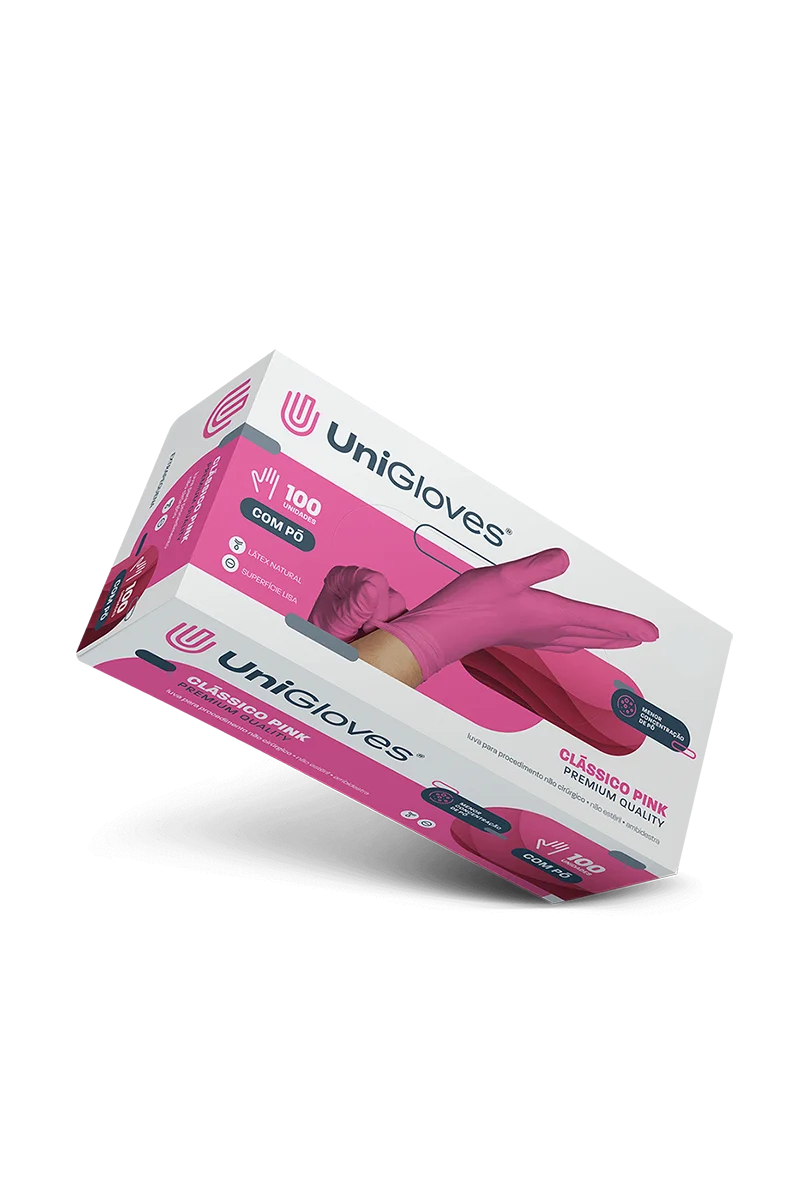Luva de látex Rosa - Clássico Pink para procedimento não cirúrgico (pouco pó) - UNIGLOVES