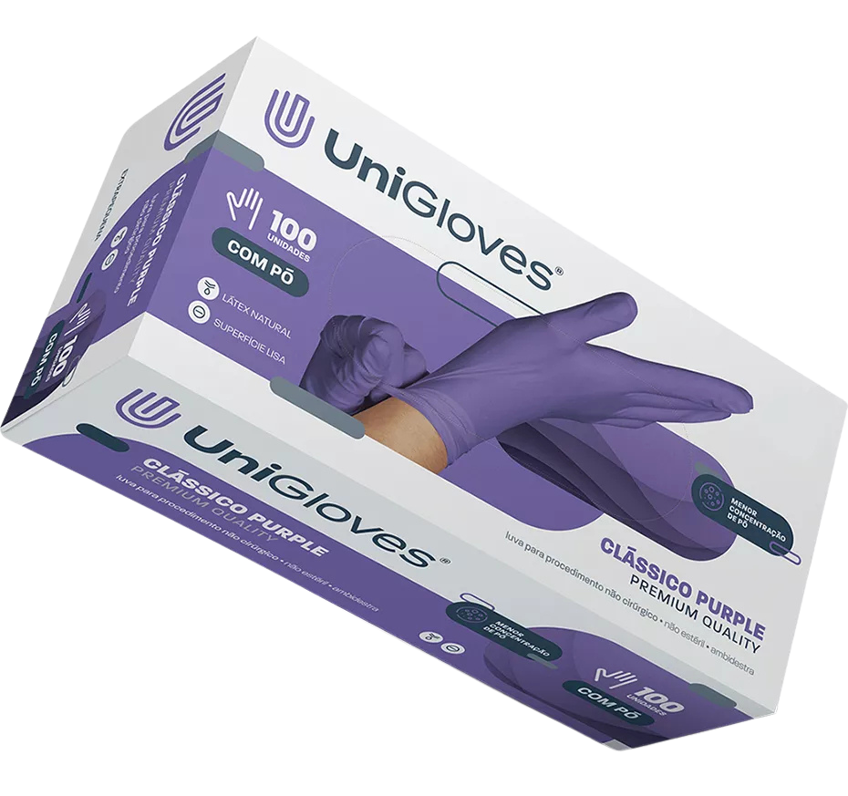 Luva de látex Roxa - Clássico Purple para procedimento não cirúrgico (pouco pó) - UNIGLOVES