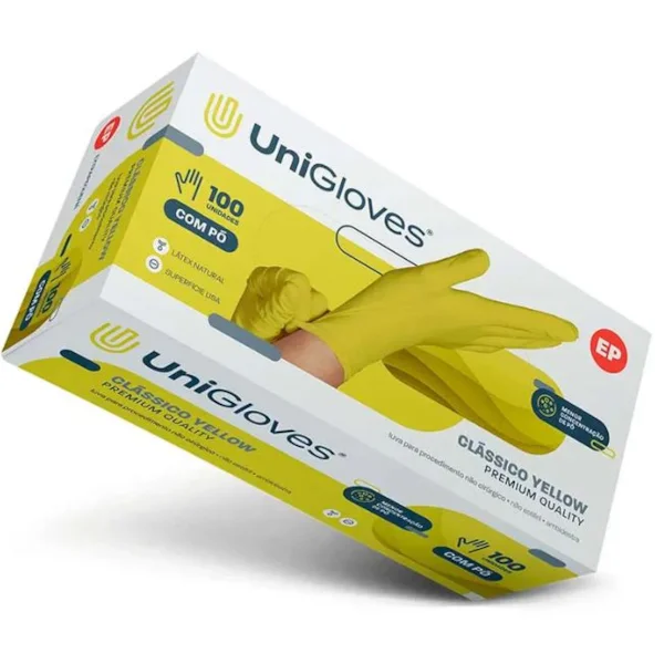 Luva de látex amarela - Clássico Yellow para procedimento não cirúrgico (pouco pó) - UNIGLOVES