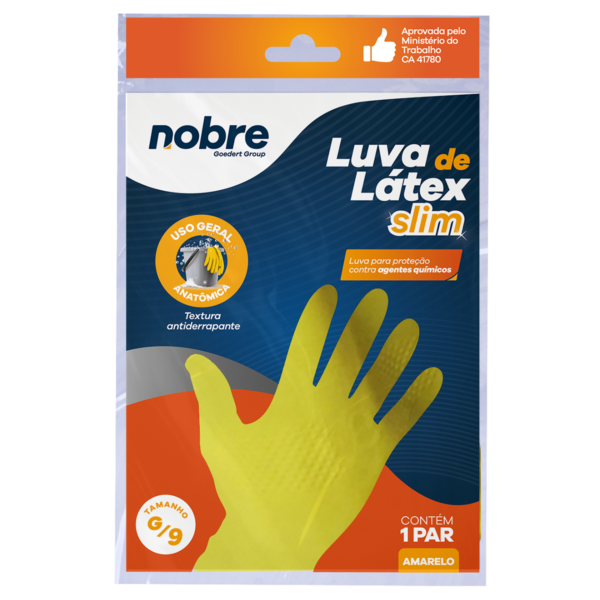 Luva de Borracha/Látex Slim - Amarela - Nobre