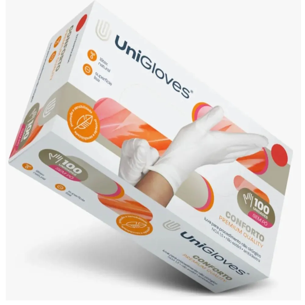 Luva de látex Lisa Branca para procedimento não cirúrgico (sem pó) - UNIGLOVES