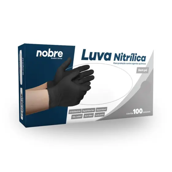 Luva Nitrílica Preta Sem Pó 100 Unidades - Nobre